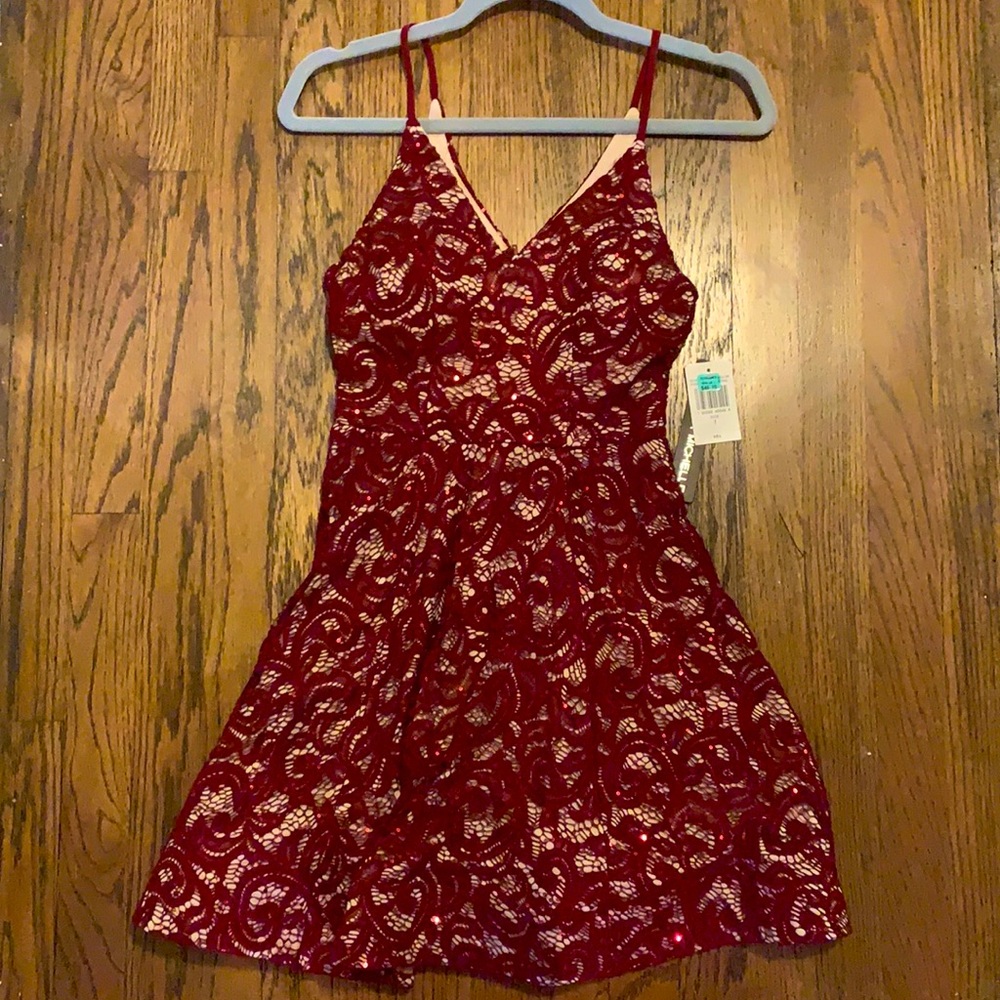 NWT My Michelle Burgundy Laced Dress…Juniors sized 1